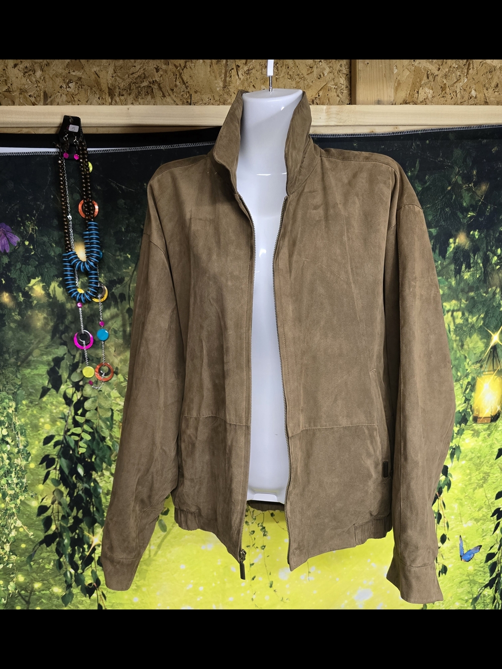 #102 Vintage 90s Weatherproof Tan Suede Bomber Jacket